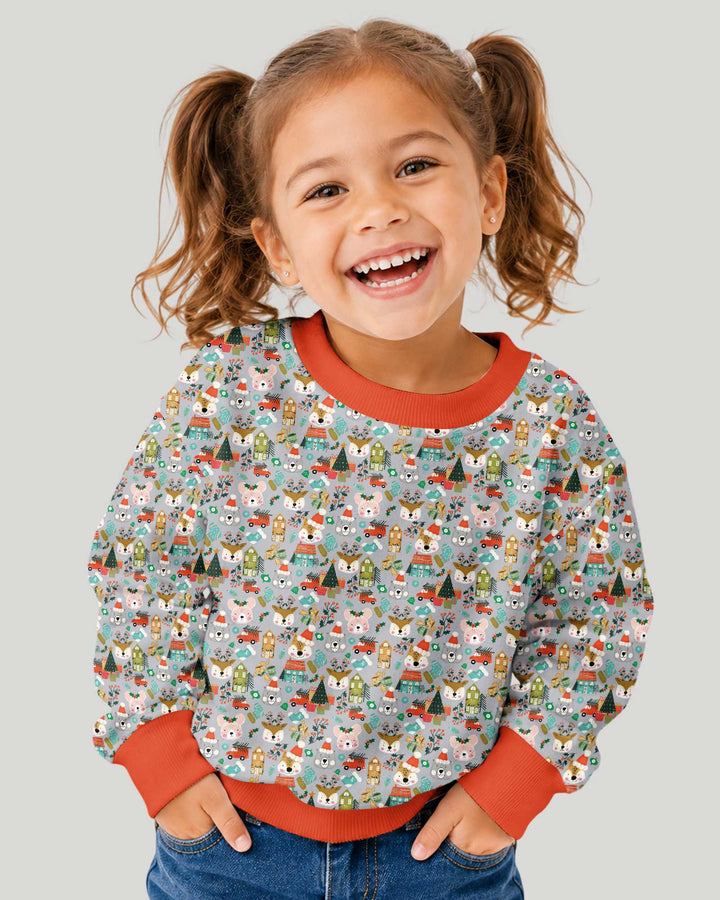Christmas Woodland Deer Fox Bear Bamboo Crewneck Sweatshirt