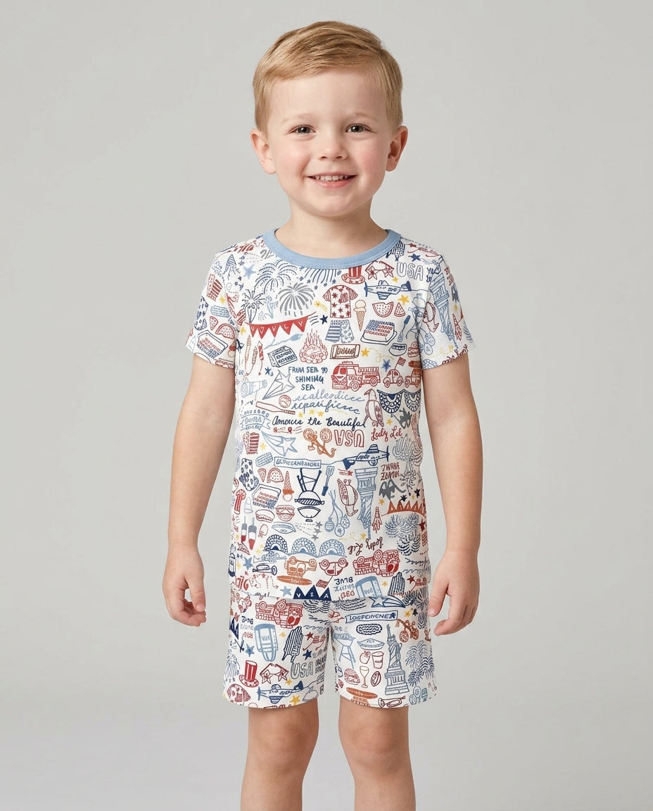 Schlafanzug-Set zweiteilig, kurze Ärmel, kurze Hose, Bambus