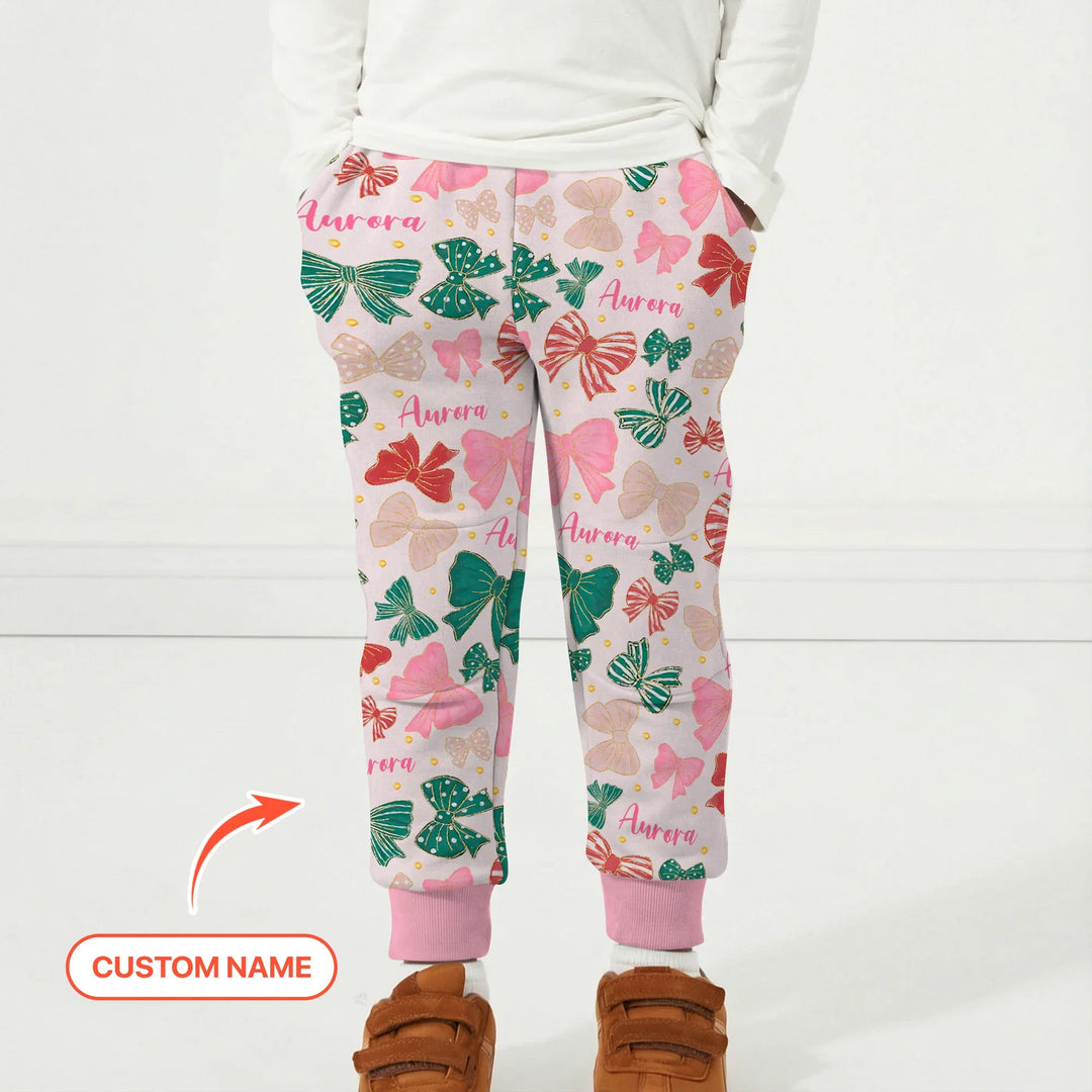 Personalisierter Name Preppy Coquette Schleifen Bambus Jogger