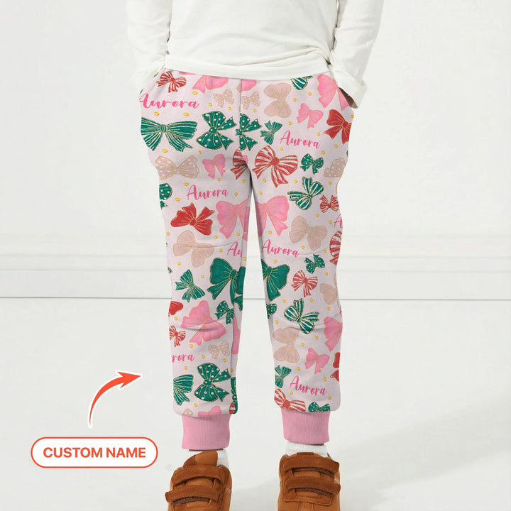 Personalisierter Name Preppy Coquette Schleifen Bambus Jogger