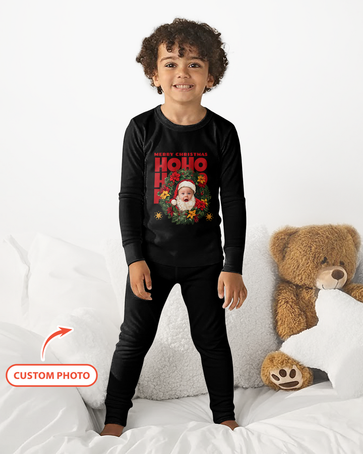 Personalized Photo Christmas Santa Bamboo Two Piece Long Sleeve Pajama Set
