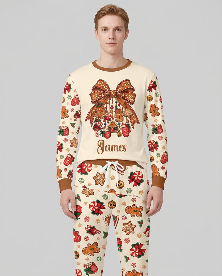 Custom Name Gingerbread The Bow Bamboo Men's Pajama Set