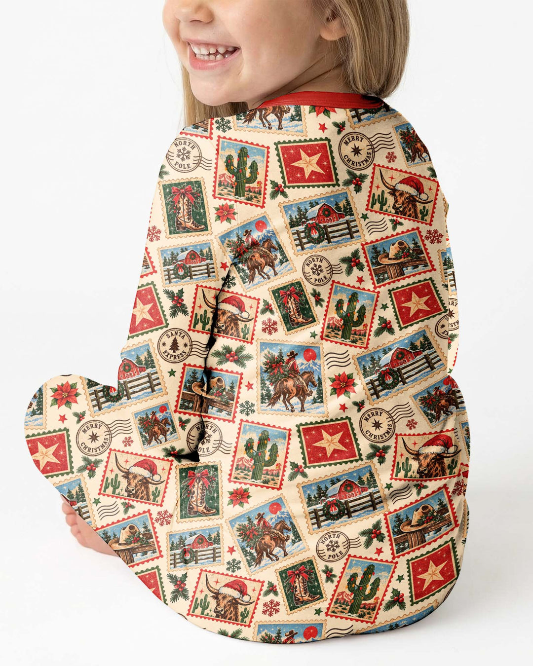 Western Christmas Stamps Bamboo Two Piece Long Sleeve Pajama Set