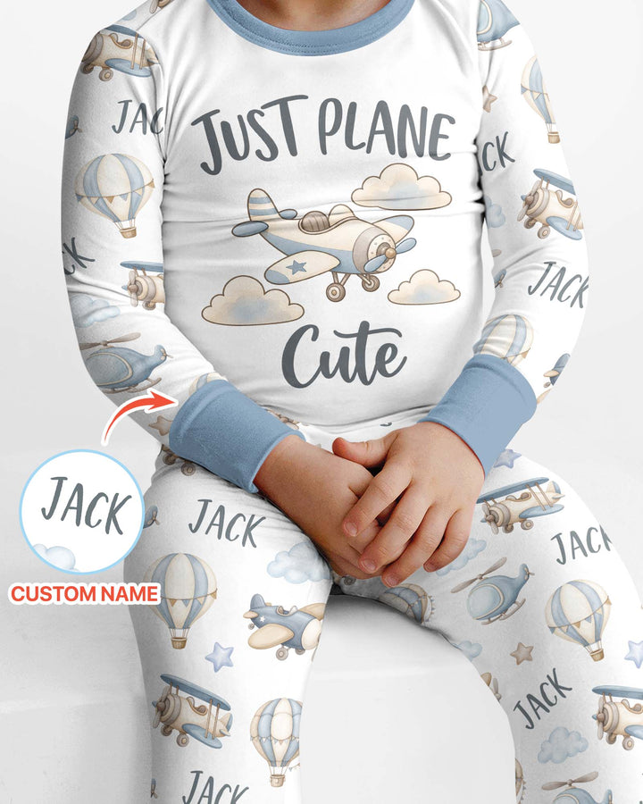 Custom Name Just Plane Cute Bamboo Two Piece Long Sleeve Pajama Set
