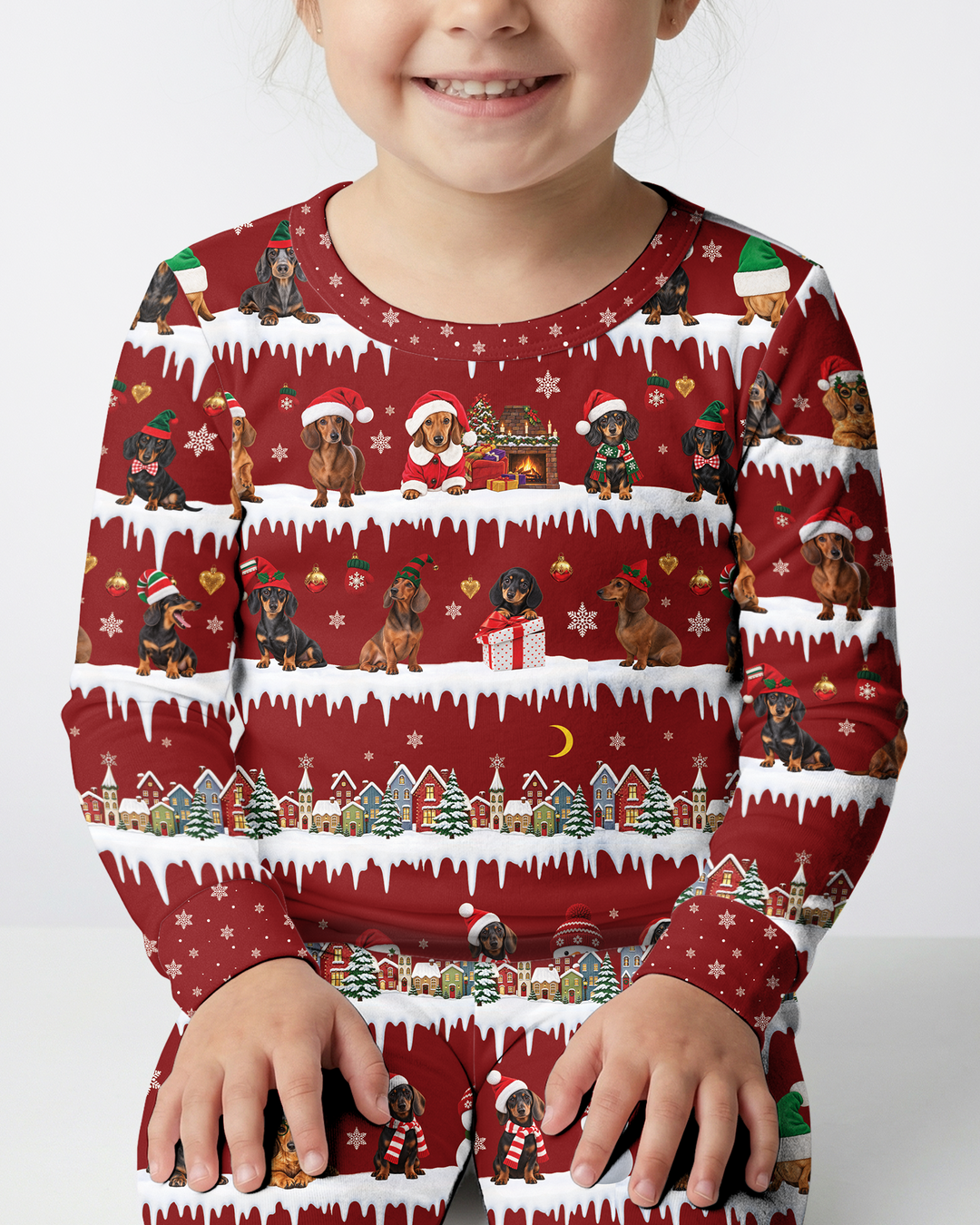 Dachshund Through The Snow Bamboo Two Piece Long Sleeve Pajama Set