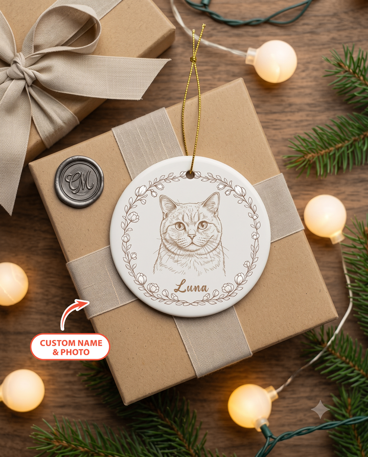 Custom Pet Photo Chinoiserie Ceramic Ornament