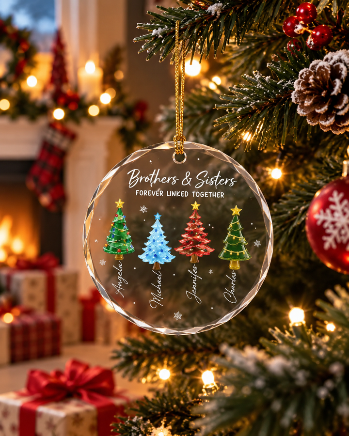 Merry Sibling Trees Glass Ornament