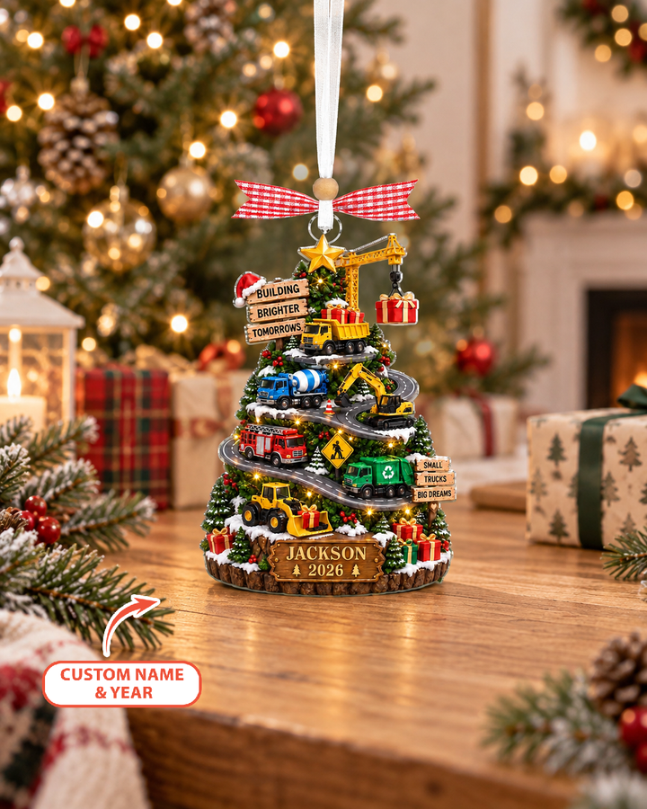 Custom Construction Truck Christmas Acrylic Ornament