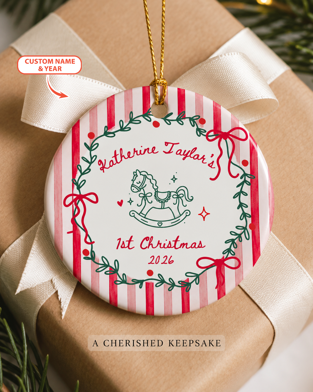 Whimsical First Christmas Ceramic Ornament