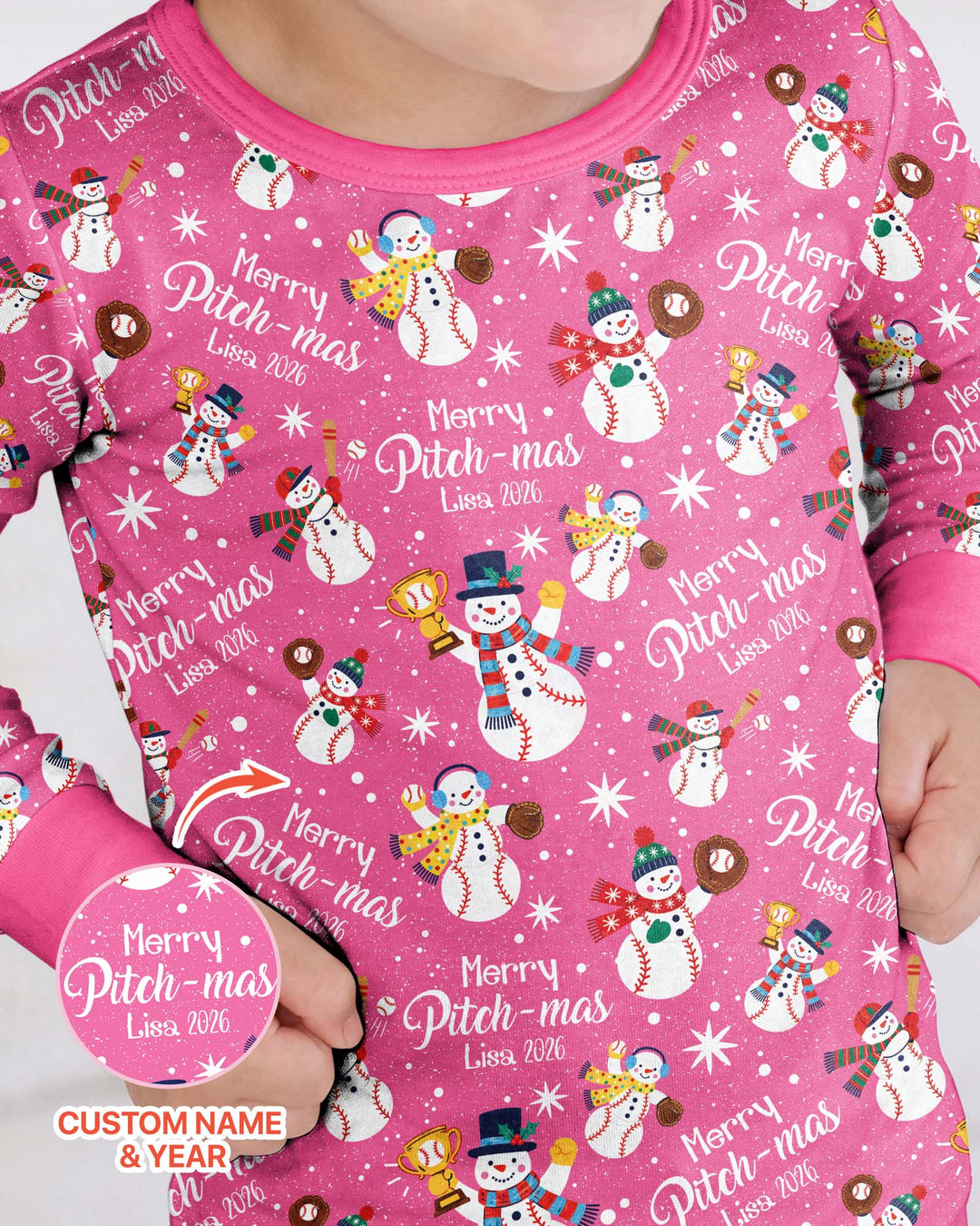 Custom Baseball Christmas Bamboo Two Piece Long Sleeve Pajama Set