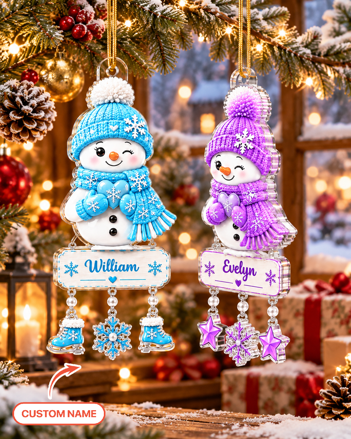 Snowy Hugs And Hearts Personalized 1-Side Photo Acrylic Ornament