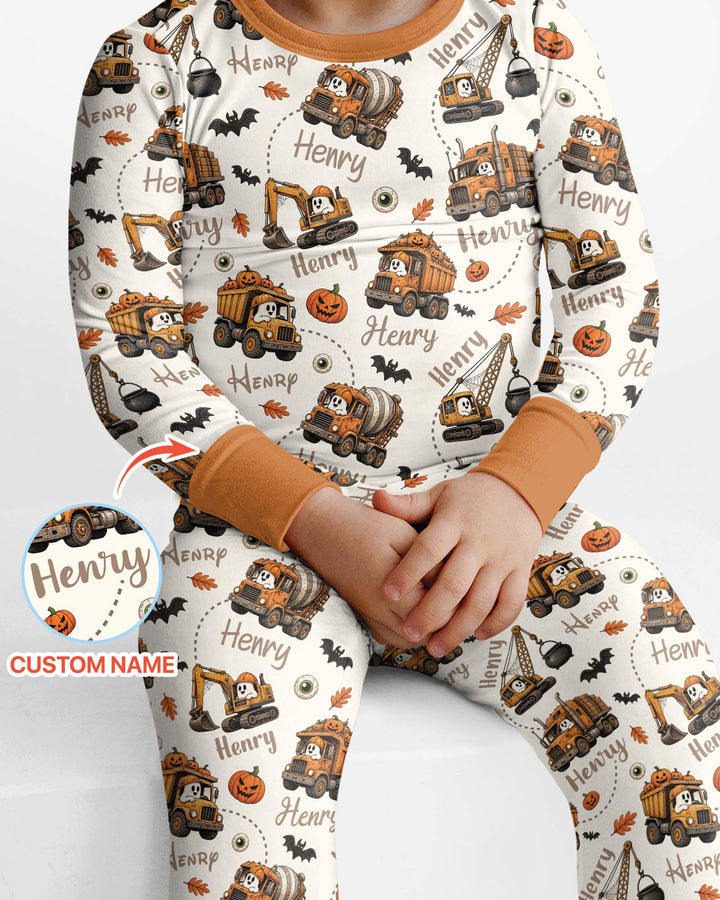 Spooky Trucks Custom Name Bamboo Two Piece Long Sleeve Pajama Set