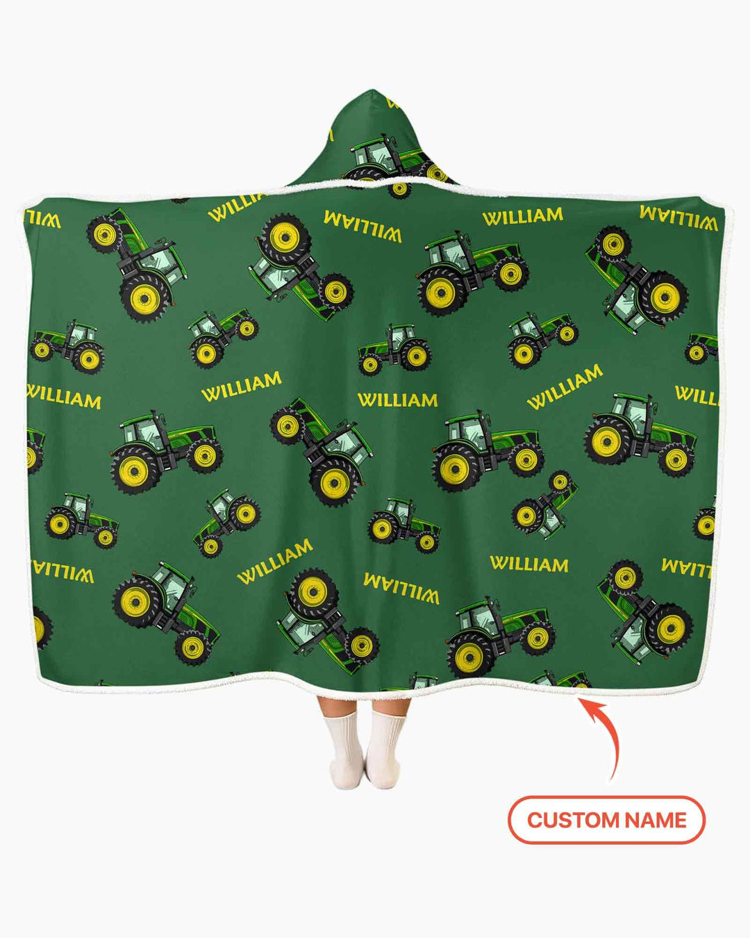 Custom Name Green Tractors Matching Daddy & Me Bamboo Wearable Hooded Blanket