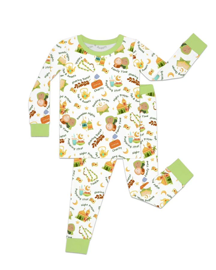 Zweiteiliges Langarm-Pyjama-Set mit Sommerfrüchten
