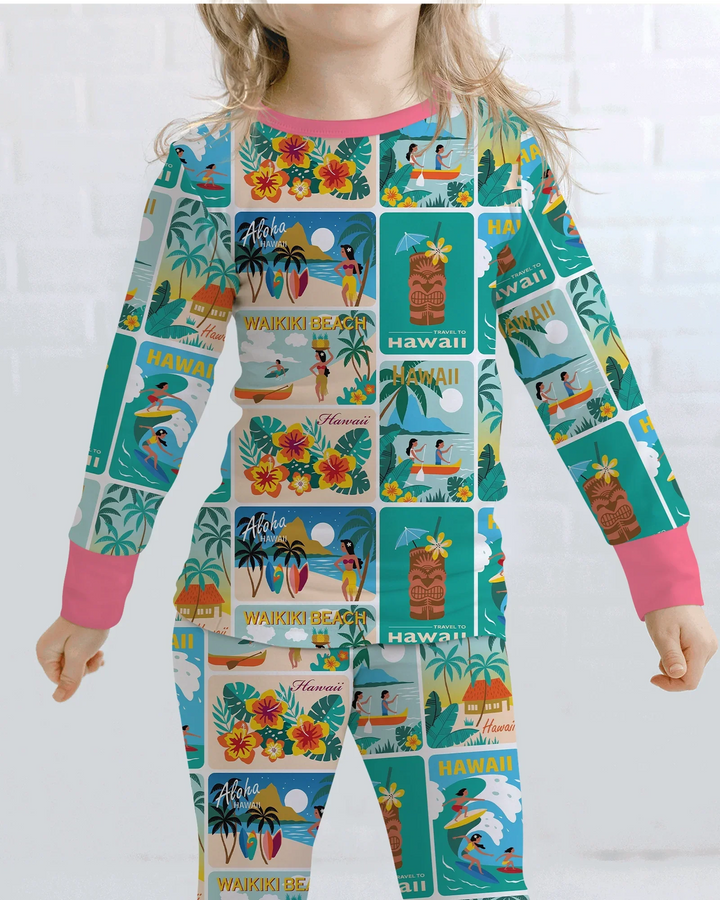 Zweiteiliges Langarm-Pyjama-Set mit Sommerfrüchten
