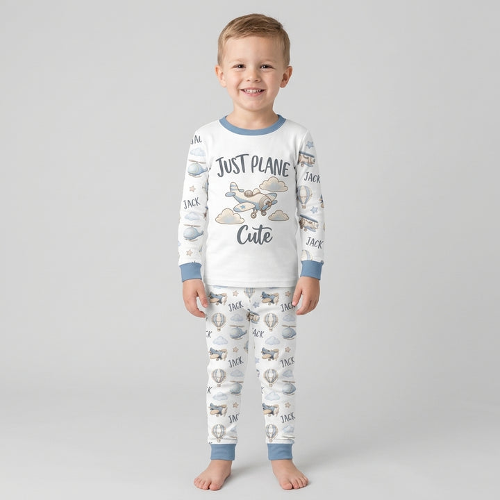 Custom Name Just Plane Cute Bamboo Two Piece Long Sleeve Pajama Set