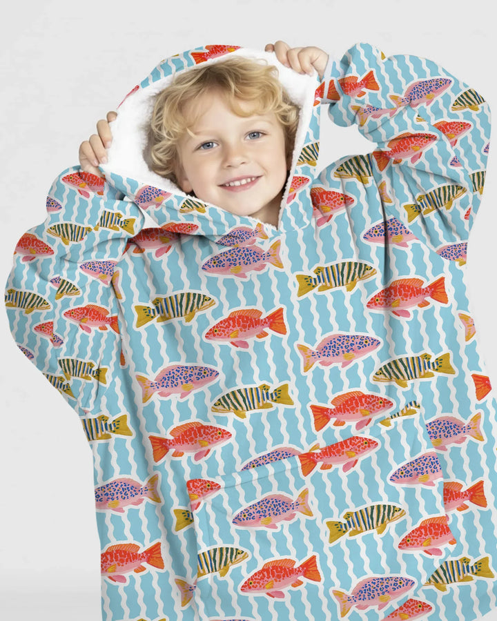 Preppy Fish Crew Wearable Bamboo Blanket Hoodie