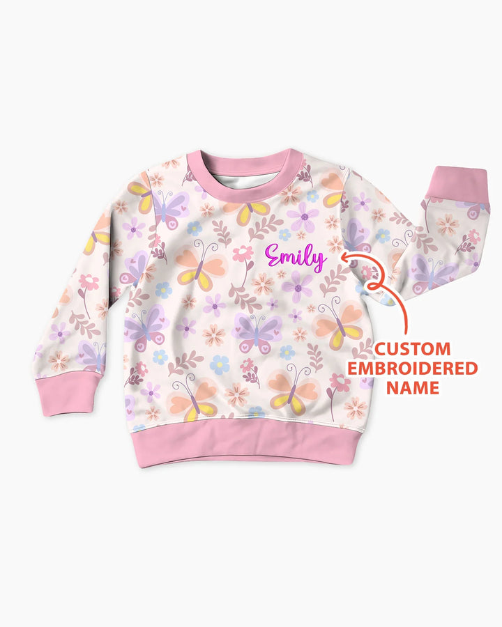 Personalisiertes Schmetterling Bambus Crewneck Sweatshirt mit Stickerei