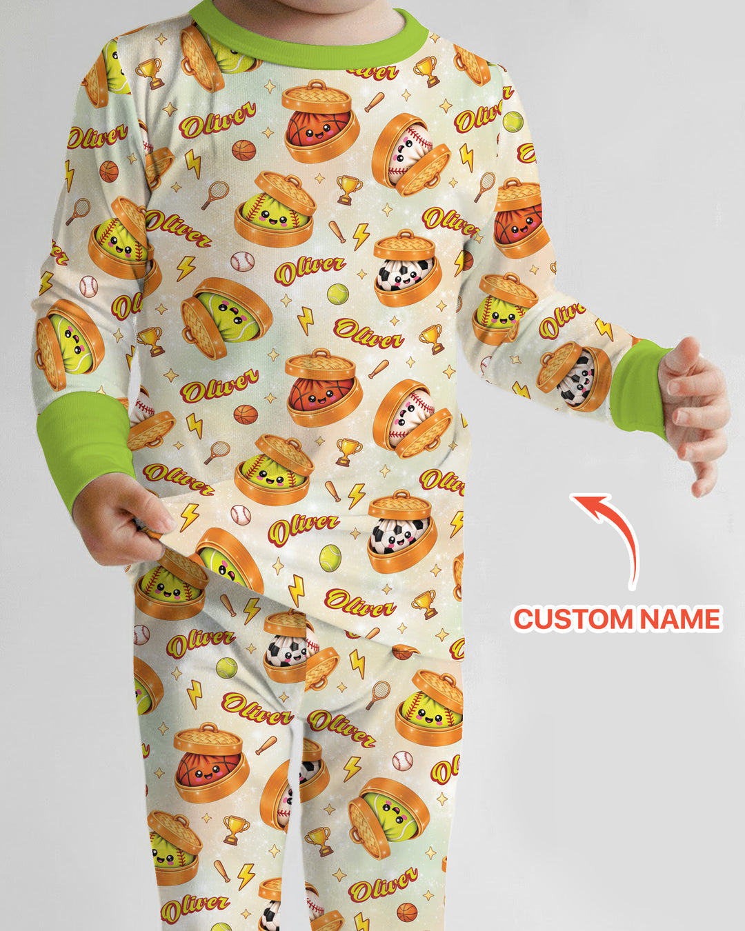 Custom Name Sports Dumpling Bamboo Two Piece Long Sleeve Pajama Set