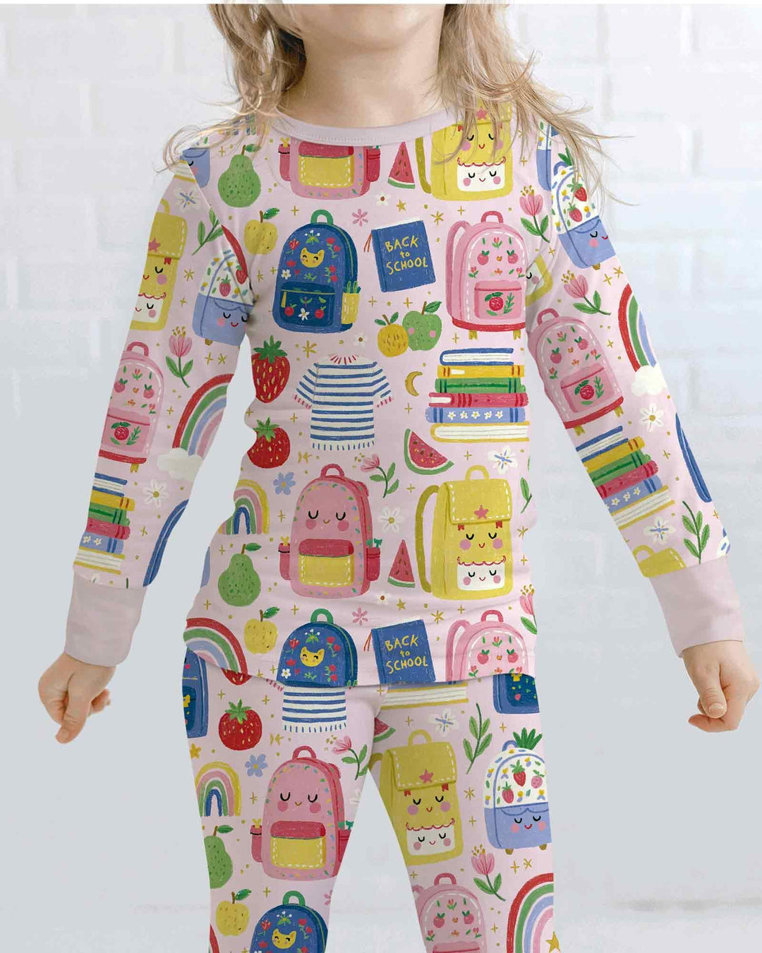Sweet Rainbow School Adventure Bamboo Two Piece Long Sleeve Pajama Set