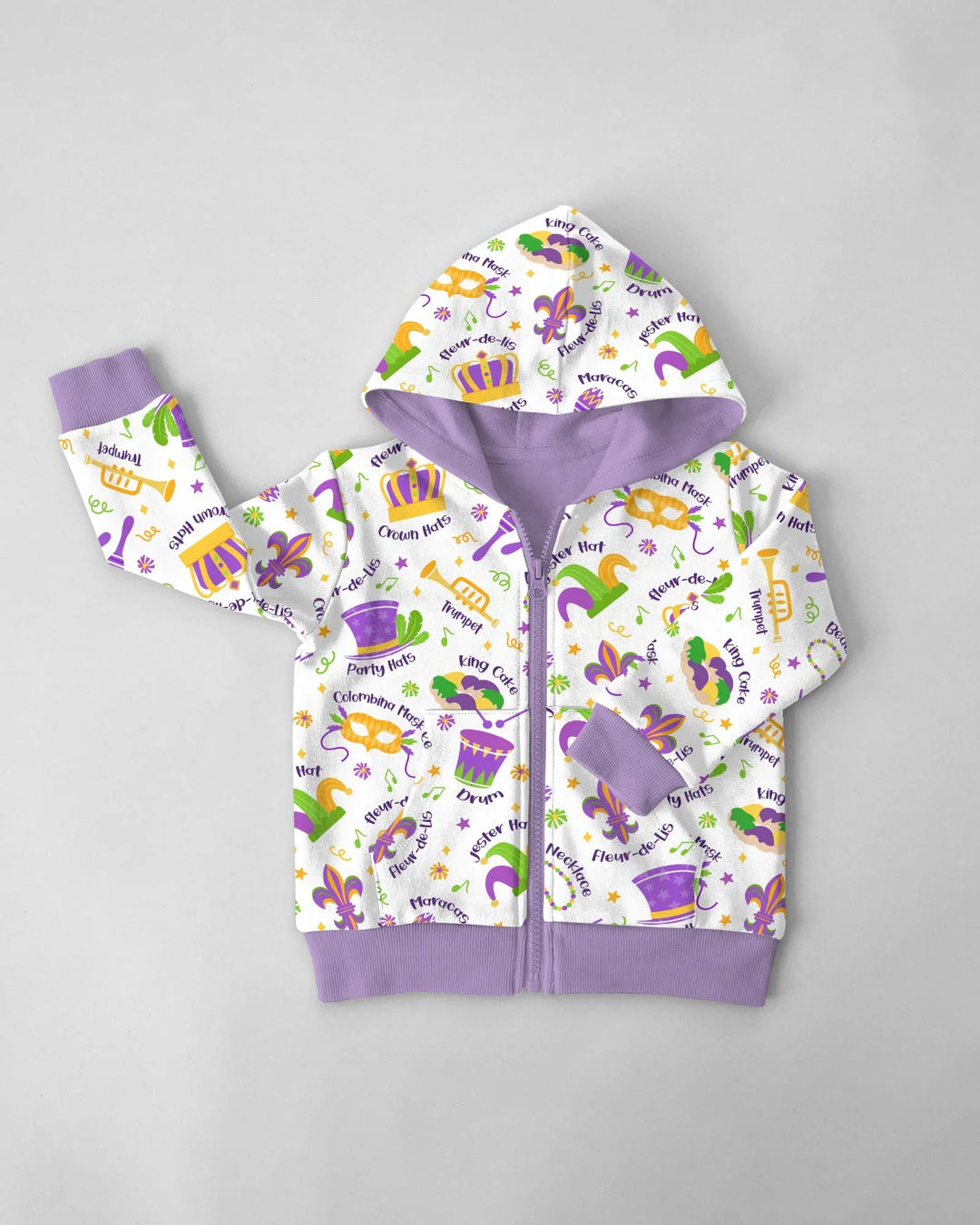 Mardi Gras Familien-Hoodie mit Bambus-Reißverschluss