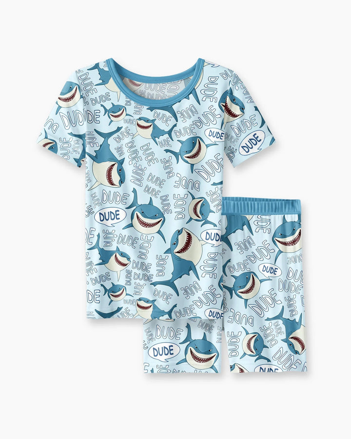 Dude Shark Bamboo Two Piece Short Sleeve Shorts Pajama Set