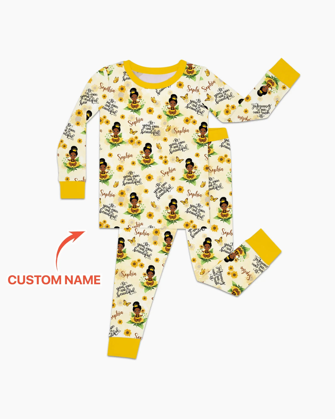 Custom Name Sunflower Queen Bamboo Two Piece Long Sleeve Pajama Set