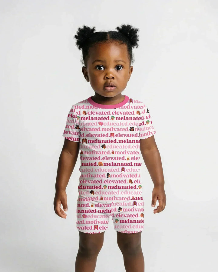 Educated Motivated Elevated Melanated Bamboo Two Piece Short Sleeve Shorts Pajama Set