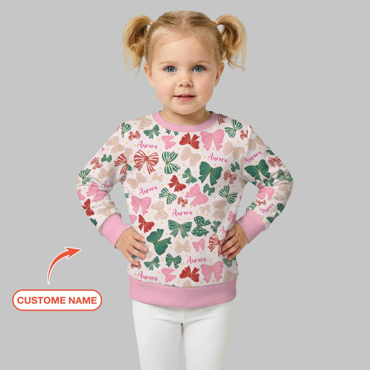 Personalisierbares Preppy Coquette Schleifen Bambus Rundhals-Sweatshirt