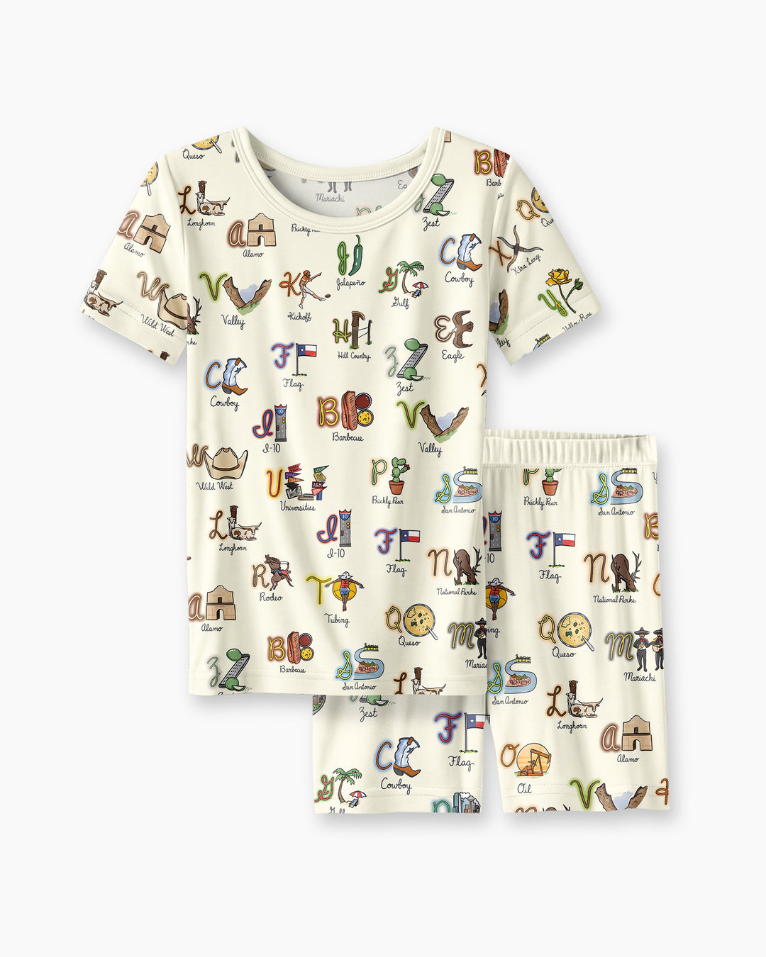 Texas Alphabet Bamboo Two Piece Short Sleeve Shorts Pajama Set