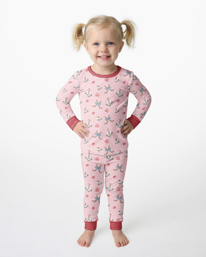 Girly Hockey Pink Bamboo Two Piece Long Sleeve Pajama Set