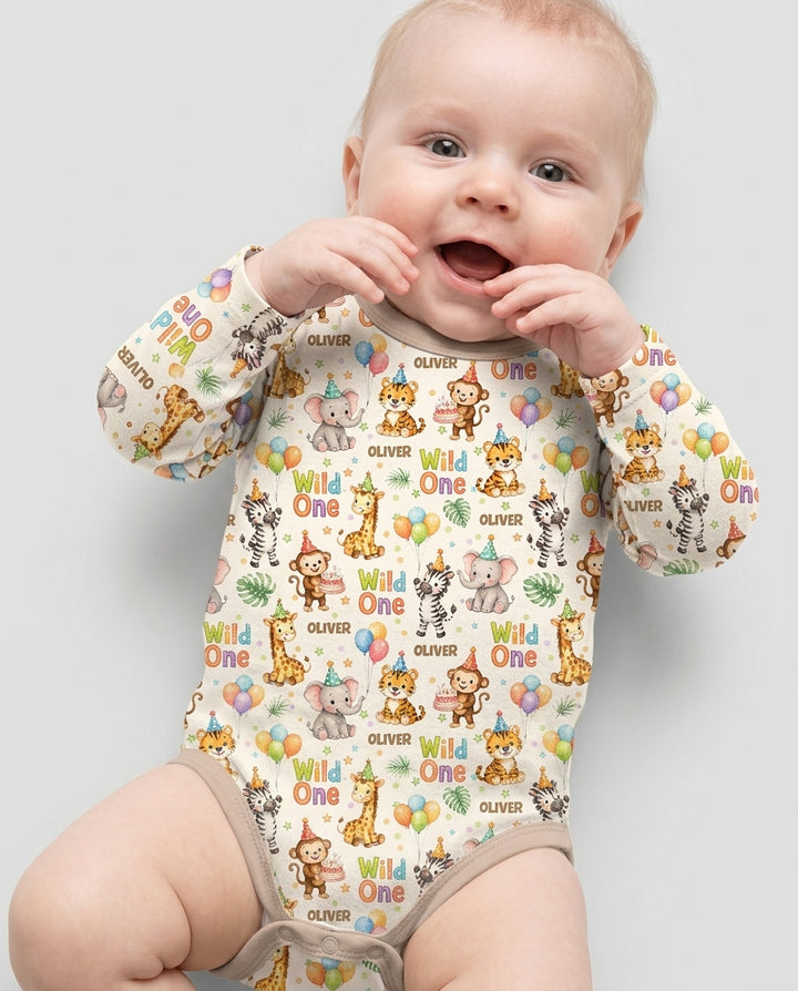 Custom Name 1st Birthday Wild One Bamboo Bodysuit
