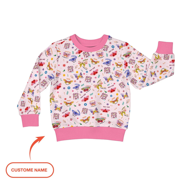 God says I am Butterfly Custom Name Bamboo Crewneck Sweatshirt