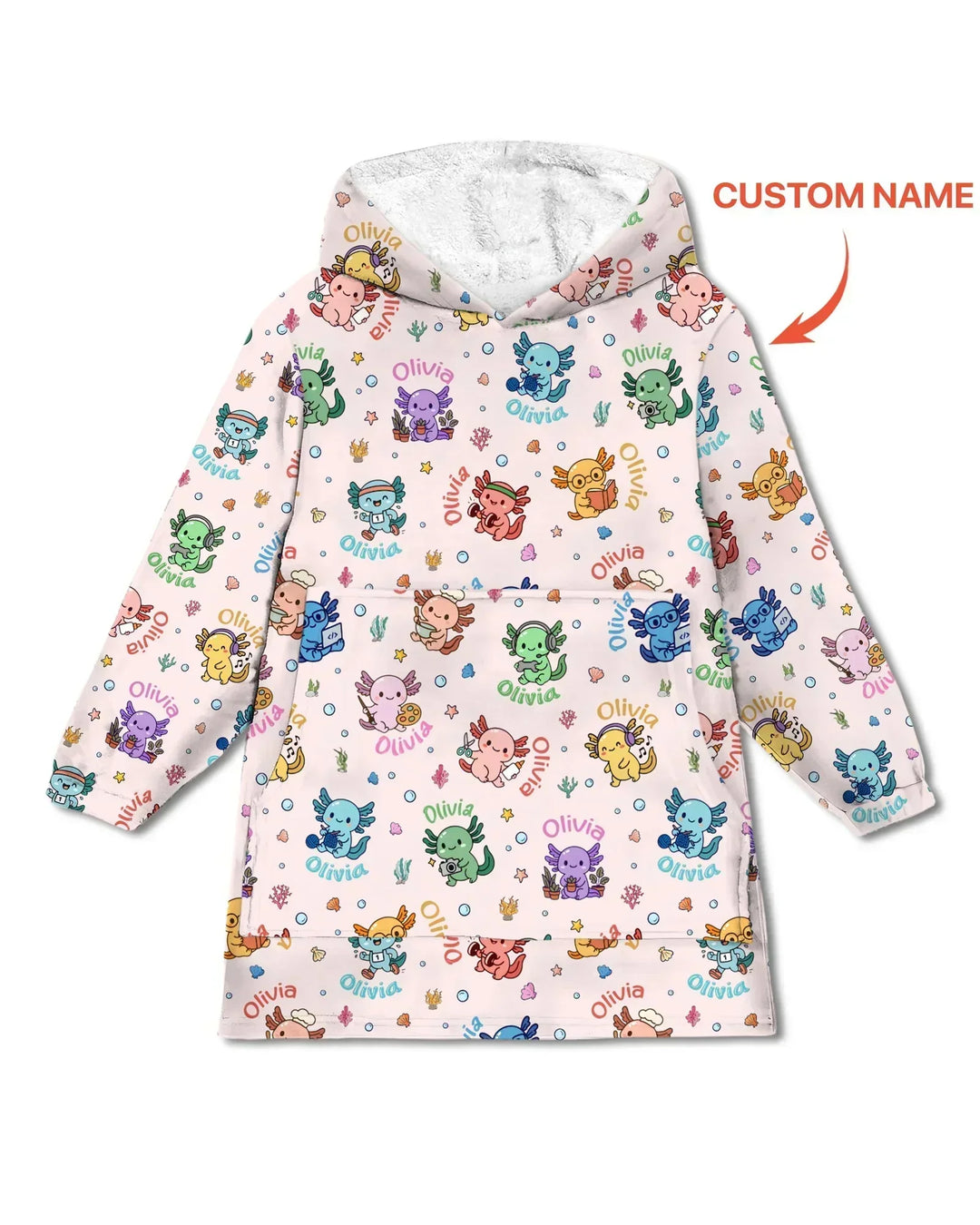 Personalisierte Namenssüße Hobby Axolotl Bambus Decken-Kapuzenjacke