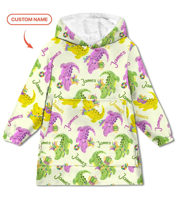 Personalisierter Name Mardi Gras Alligator Tragbare Bambus-Decken-Kapuzenjacke