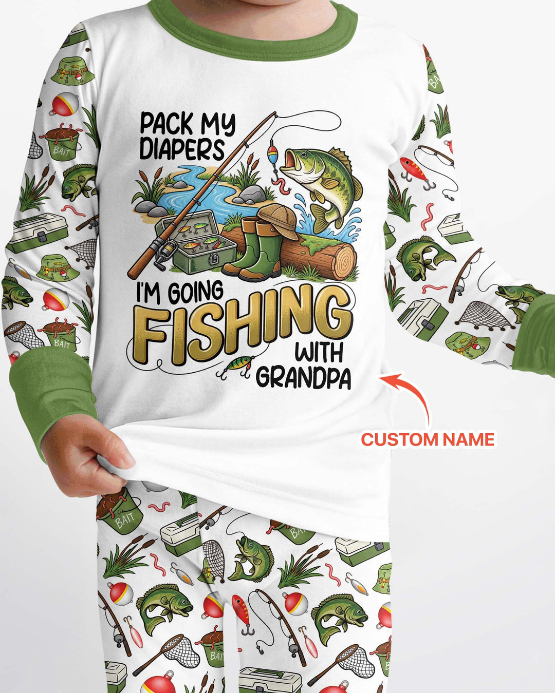 I'm Going Fishing With Grandpa Bamboo Two Piece Long Sleeve Pajama Set