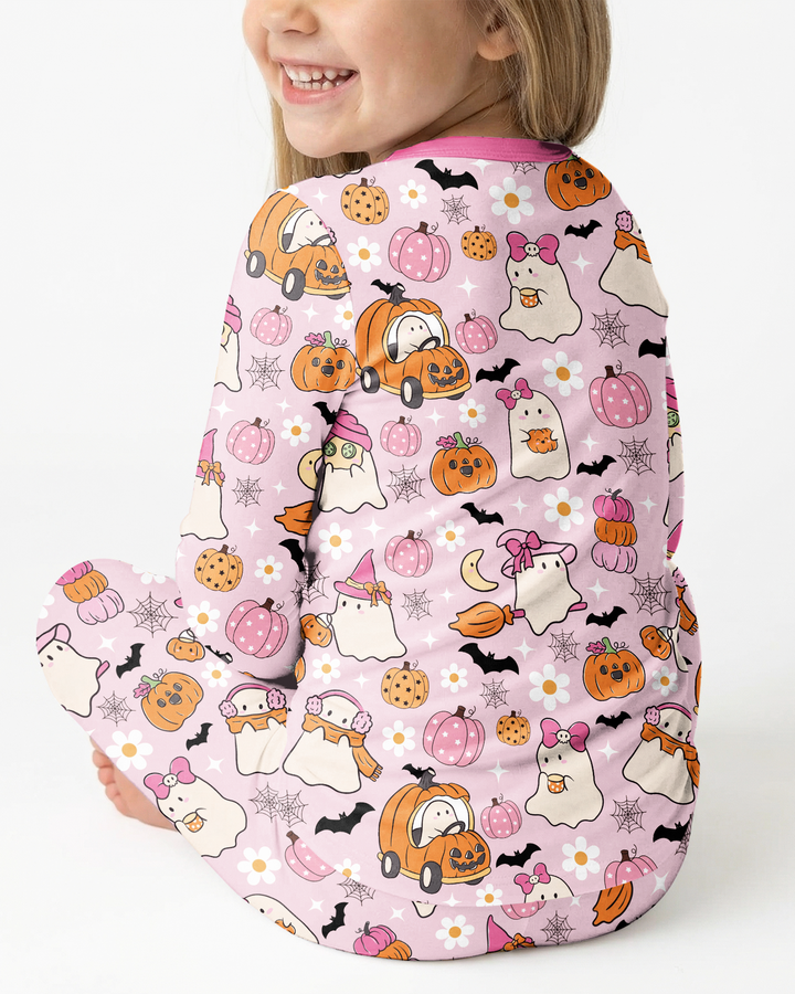 Pink Boo Patch Bamboo Two Piece Long Sleeve Pajama Set