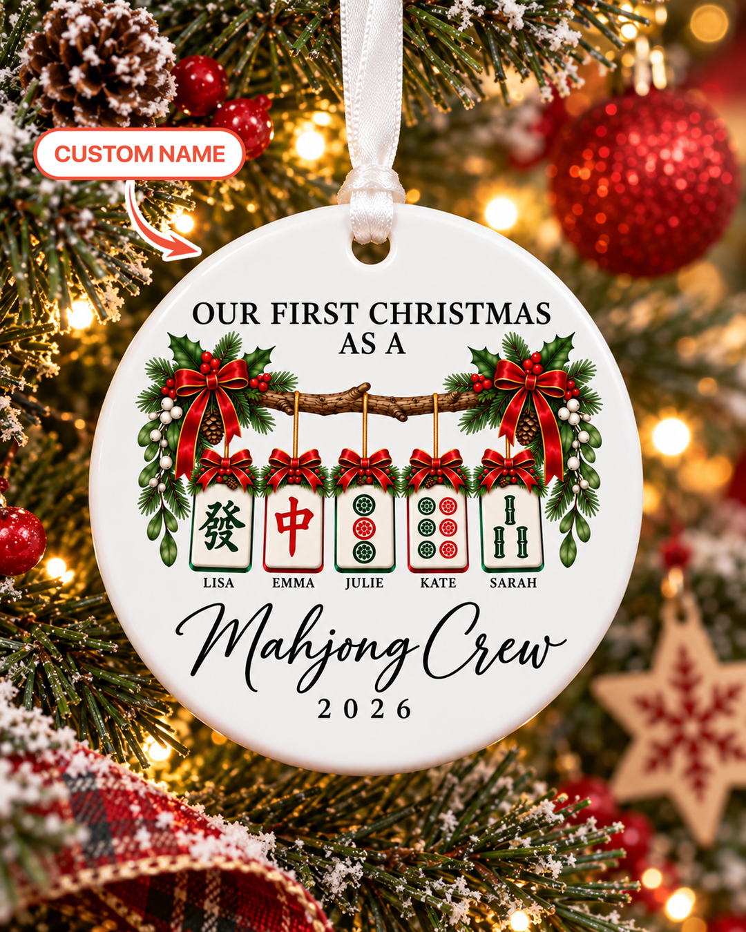 Custom Name Mahjong Crew Ceramic Ornament
