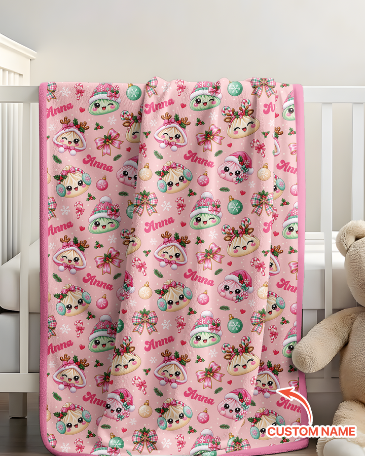 Custom Name Kawaii Christmas Dumpling Bamboo Blanket