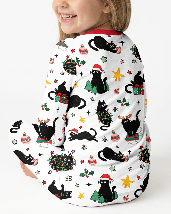 Christmas Black Cats Bamboo Two Piece Long Sleeve Pajama Set