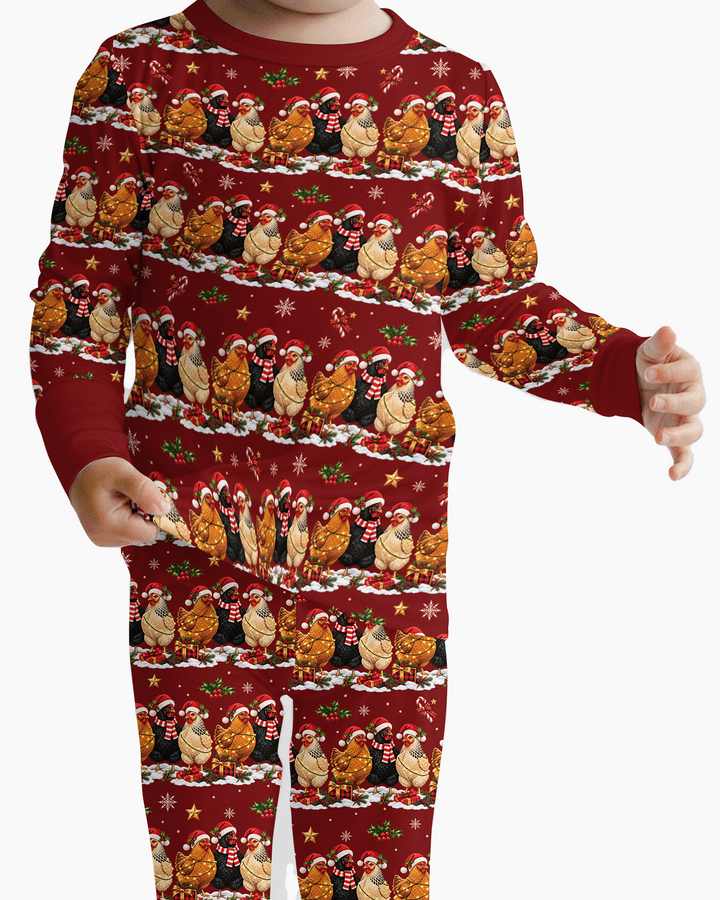 Farm Chicken Christmas Bamboo Two Piece Long Sleeve Pajama Set