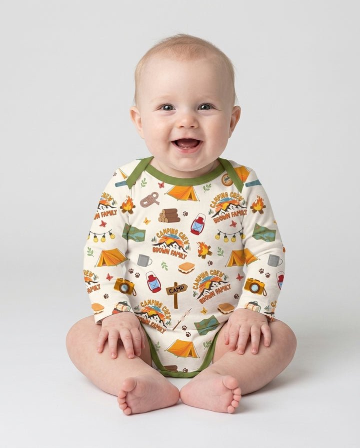 Custom Name Camping Crew Family Matching Bamboo Bodysuit
