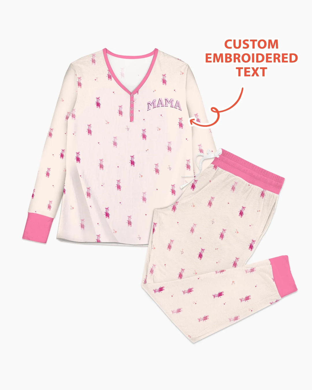 Personalisiertes, besticktes „Mommy and Me“ Pyjama-Set aus Bambus für Damen