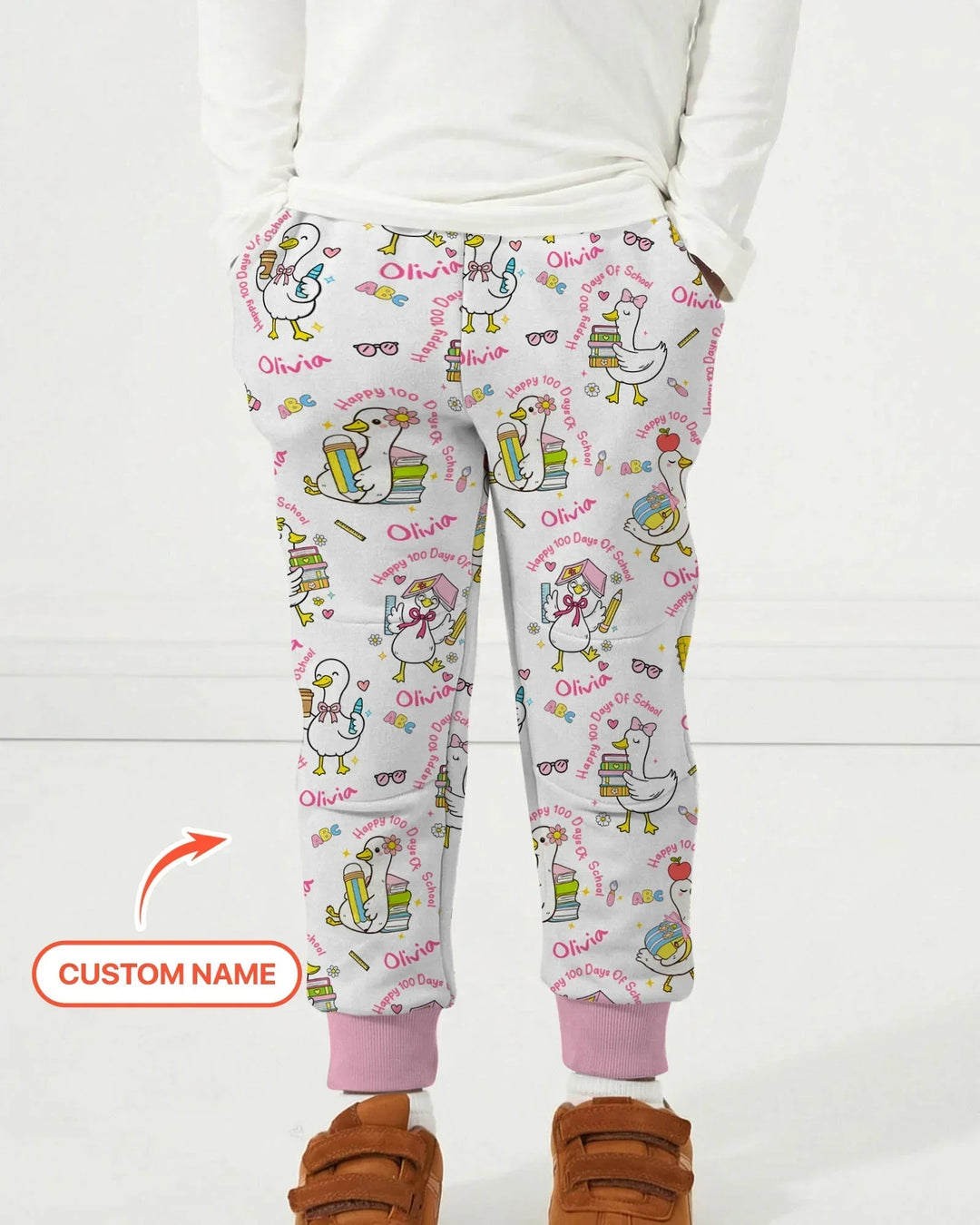 Custom Name Goose Happy 100 Days Of School Bamboo Jogger
