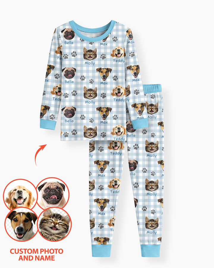 Custom Pet Photo With Name Bamboo Two Piece Long Sleeve Pajama Set
