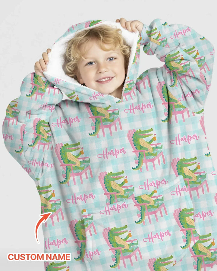 Personalisierbarer Name Preppy Later Gator Bambus Decken-Hoodie