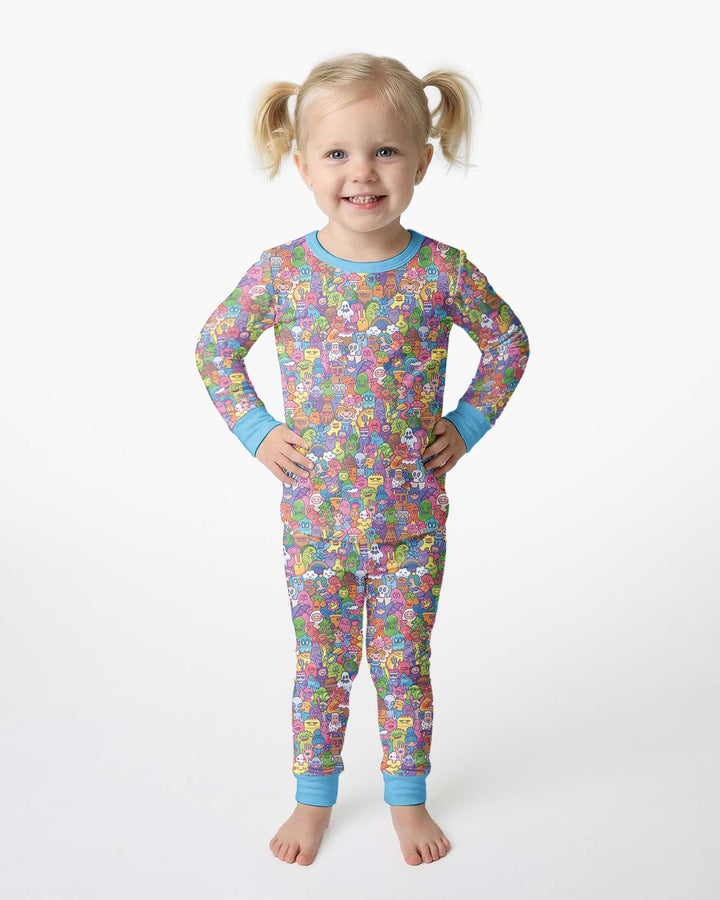 Doodle Characters Pastel Bamboo Two Piece Long Sleeve Pajama Set