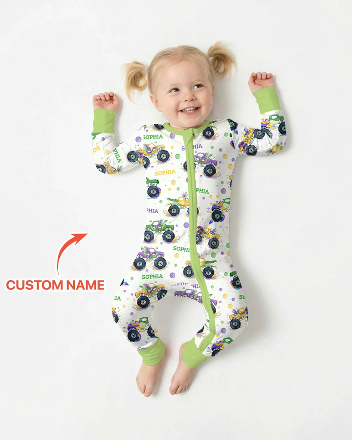 Custom Name Mardi Gras Monster Trucks Bamboo Convertible Zippy