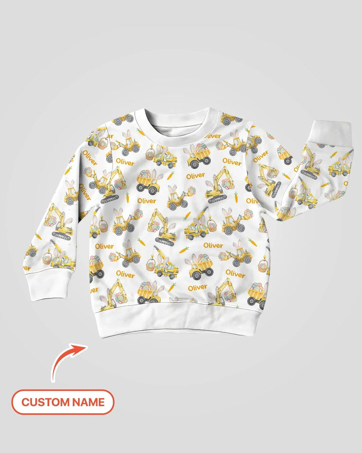 Custom name Eggs-cavator Construction Bamboo Crewneck Sweatshirt