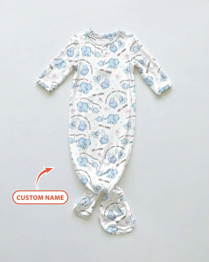 Custom Name Mother & Baby Elephant Bamboo Knot Gown